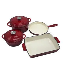 Red cast iron enamel frying pan saucepan casserole pot set cast iron frying pan