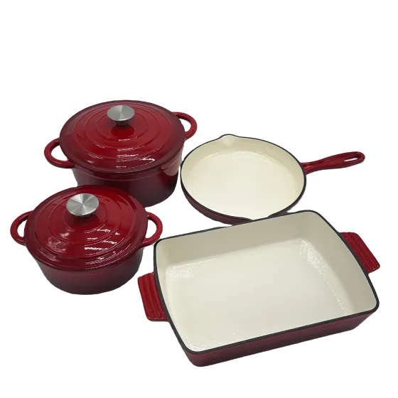 Red cast iron enamel frying pan saucepan casserole pot set cast iron frying pan